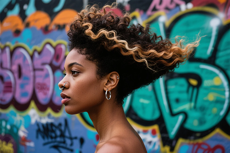 the High Top Fade with Curly Bangs stands as a bold declaration... central to black women's hairstyles."