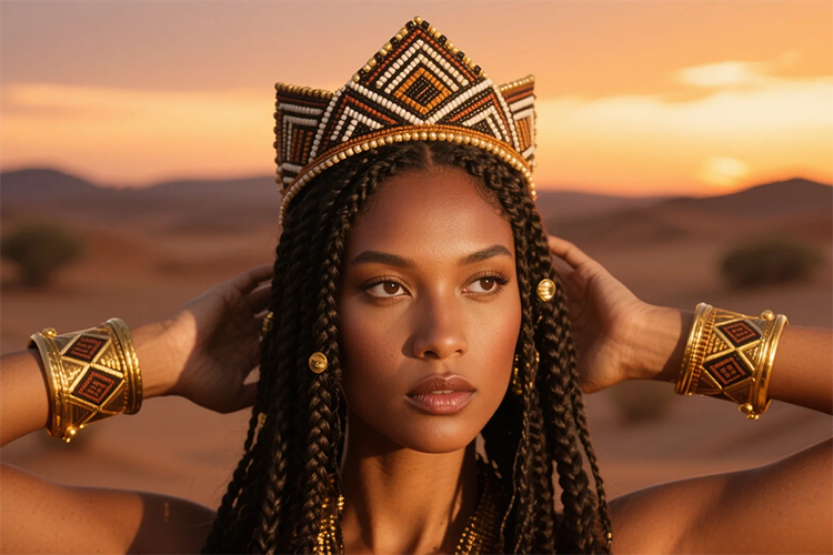 Read more about the article Natural Hairstyles Suitable for Black Women: The Regal Braided Crown with Beaded Accents​
