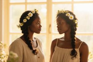 Read more about the article ​​Black Women’s Hairstyles​​: The Braided Crown with Floral Accents