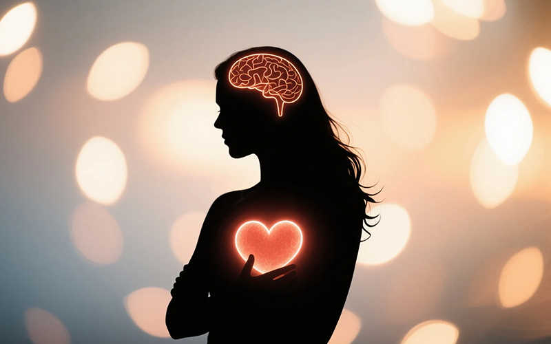 Stylized brain map showing neural activation areas during oral sex vs vaginal sex, based on scientific data.
