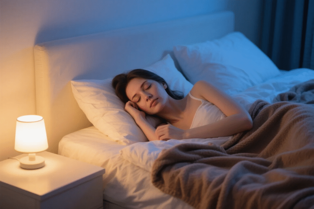 A woman enjoying a restful sleep in a well - decorated and comfortable bedroom, which represents the importance of prioritizing sleep for a youthful appearance.